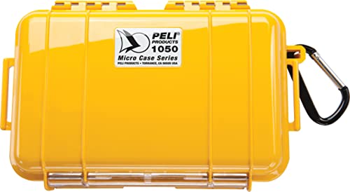 PELI 1050 Micro Case-Bruchsicher für Smartphone und Accessoires, IP67 Wasserresistent, 1L Volumen, Farbe Gelb, mit Schwarzer Gummieinlage von PELI