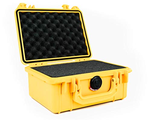 PELI 1150 Stoßfester Schutzkoffer für Foto- und Videoausrüstung, IP67 Wasserdicht, 3L Volumen, Mit Schaumstoffeinlage (Anpassbar), Gelb von PELI