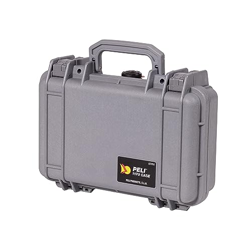 PELI 1170 Professioneller Kamerakoffer für Optimalen Schutz, IP67 Wasser- und Staubdicht, 3L Volumen, Mit Schaumstoffeinlage (anpassbar), Silber/Grau von PELI