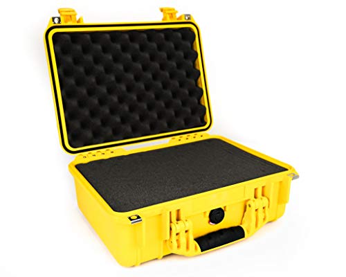 PELI 1450 Bruchfestes Peli Case für Wertvolle Ausrüstung, IP67 Wasser- und Staubdicht, 15L Volumen, Mit Schaumstoffeinlage (anpassbar), Farbe: Gelb von PELI