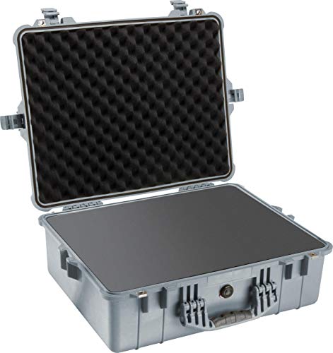 PELI 1550 Großer Schutzkoffer für Kamera, Drohne und Empfindliche Ausrüstung, IP67 Watertight, 33L Volumen, Mit Schaumstoffeinlage (Anpassbar), Silber von PELI
