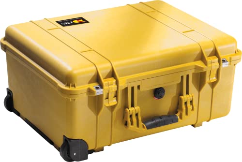 PELI 1560 Langes Stoßfestes Case für Fragiles Equipment mit Rollen und Teleskopgriff, IP67 Wasser- und Staubdicht, 44L Volumen, Mit Schaumeinlage (anpassbar), Gelb von PELI