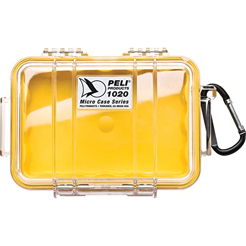 Peli 1020 Micro Case, Wasserdichte Schutzbox für Kleine Utensilen, IP67-Zertifiziert, 0,5L Volumen, Transparent/Gelbe Gummieinlage von PELI