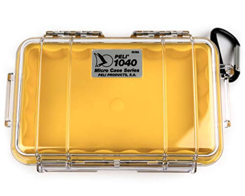 Peli 1040 Micro Case-Schutzbehältnis für Smartphone und Zubehör, IP67 Wasserdicht, 0,7L Volumen, Transparent/ Gelbe Gummieinlage, 1040-027-100E, Klar/Gelb von PELI