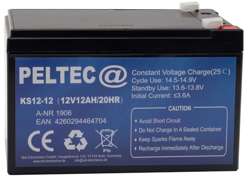 PELTEC Premium Blei AGM VLRA Gel Akku Batterie 12V 12Ah 20HR ersetzt auch 12V 10Ah (zyklenfest + wartungsfrei) von PELTEC@