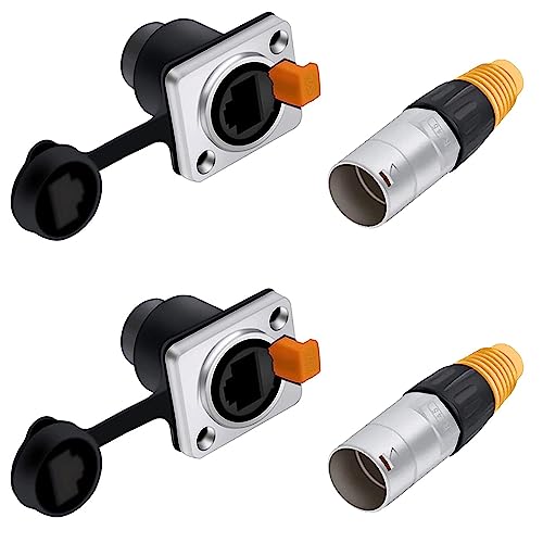 PENGLIN 2 Sets RJ45 Ethernet Cat5/5e/6 8P8C Stecker für Panelmontage, RJ45 IP65 Stecker und Stecker, wasserdichter Adapter mit Staubschutzkappe von PENGLIN