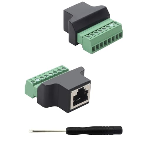 PENGLIN 2 Stück RJ45 Buchse auf 8 Pins Schraubklemmenblock Adapter für Cat7 Cat6 Cat5 Ethernet Extender CCTV Digital Internet,RJ45 8P8C Buchse auf 8 Poligen Terminal Ethernet Anschluss von PENGLIN