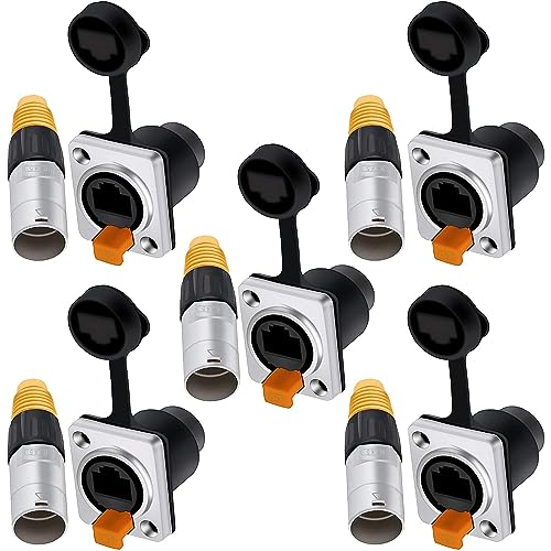 PENGLIN 5 Sätze RJ45 Netzwerk Port Wasserdichte Stecker, Cat5/5e/6 8P8C Ethernet LAN Kabelstecker, Buchse zu Buchse Netzwerkkabel Extender mit wasserdichter/Staubkappe von PENGLIN