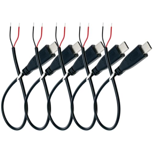 PENGLIN 5 Stück 25CM USB Typ-C Stecker 2 Core Pigtail Kabel,3A 5V USB-C Stecker auf 2Pin Blankes Kabel USB Verlängerungskabel 22AWG(0.3247mm²) von PENGLIN