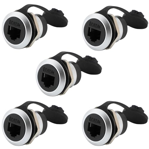 PENGLIN 5 Stück RJ45 CAT6A Geschirmter Einbaustecker, Cat5/5e/6/6A 8P8C Ethernet LAN Kabeladapter, Buchse zu Buchse Bulkhead Verlängerungsschnittstelle Adapter mit Wasserdichter/Staubkappe PENGLIN 5 Stück RJ45 CAT6A Geschirmter Einbaustecker, Cat5/5e/6/6A 8P8C Ethernet LAN Kabeladapter, Buchse zu Buchse Bulkhead Verlängerungsschnittstelle Adapter mit Wasserdichter/Staubkappe von PENGLIN