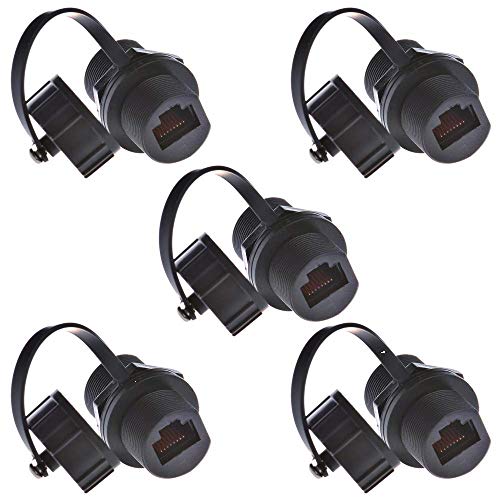 PENGLIN 5PCS RJ45 Buchse Einbaubuchse Wasserdicht Cat5 / 5e / 6 8P8C-Anschluss Ethernet LAN-Kabelanschluss Doppelkopf-Kupplungsadapter Buchse zu Buchse mit wasserdichter/Staubkappe von PENGLIN