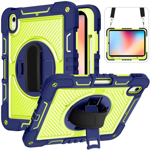 Tablet-Taschen-Hülle Kompatibel mit iPad 10. Generation 10,9 Zoll 2022 Hülle, robuste, stoßfeste Schutzhülle mit Handschlaufe/Schultergurt, stabiler Ständer, Silikonschale Schutzhülle für Tablet-PC(Na von PENGLIPING