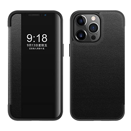 Klapphülle kompatibel mit iPhone 14 6,1 Zoll Hülle klares Sichtfenster, magnetische schlanke Klapphülle Fallschutz stoßfest Schutzhülle für iPhone 14 6,1 Zoll Handyhülle Cover (Farbe: Schwarz Klapphülle kompatibel mit iPhone 14 6,1 Zoll Hülle klares Sichtfenster, magnetische schlanke Klapphülle Fallschutz stoßfest Schutzhülle für iPhone 14 6,1 Zoll Handyhülle Cover (Farbe: Schwarz von PENGPING