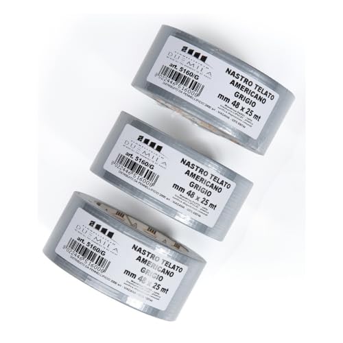 PENNELLIFICIO 2000 | 3er-Set amerikanische Leinenbänder, extra stark, Farbe Grau, Größe 48 mm x 25 m, hergestellt in Italien von PENNELLIFICIO