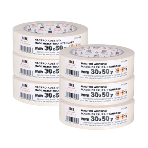 PENNELLIFICIO 2000 | 6 Stück Papierbänder zum Abdecken und Malern, rückstandsfreies Entfernen, schmutzabweisend, Größe 30 mm x 45 m – Made in Italy von PENNELLIFICIO