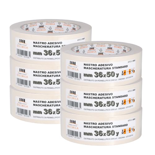 PENNELLIFICIO 2000 | Set mit 6 Papierbändern zum Abdecken und Malern, rückstandsfreies Entfernen, schmutzabweisend, Größe 36 mm x 45 m – Made in Italy von PENNELLIFICIO