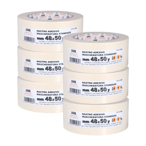 PENNELLIFICIO 2000 | Set mit 6 Papierbändern zum Abdecken und Malern, rückstandsfreies Entfernen, schmutzabweisend, Größe 48 mm x 45 m – Made in Italy von PENNELLIFICIO