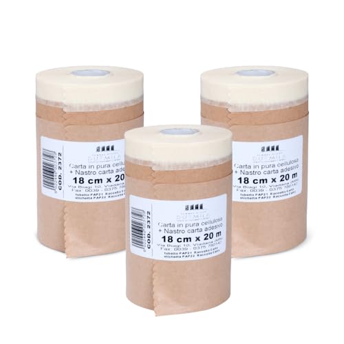 PENNELLIFICIO 2000 | 3er Set Papierrollen mit Klebeband zum Abdecken, Schutz von Wänden, Sockelleisten, Möbeln, Größe 18 cm x 20 m - Made in Italy von PENNELLIFICIO