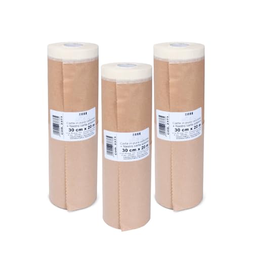PENNELLIFICIO 2000 | 3er Set Papierrollen mit Klebeband zum Abdecken, Schutz von Wänden, Sockelleisten, Möbeln, Größe 30 cm x 20 m - Made in Italy von PENNELLIFICIO