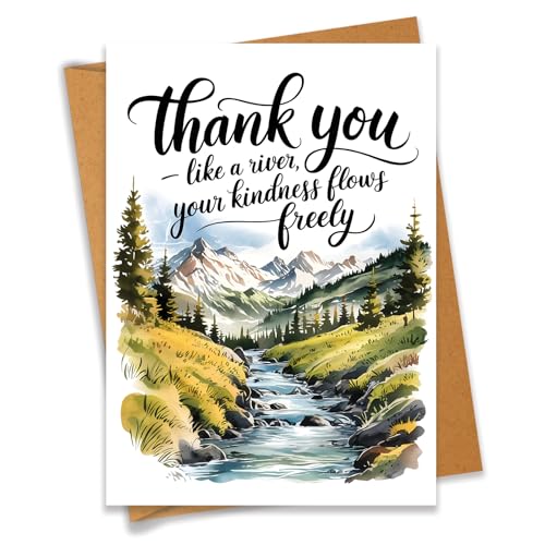 PEONYNFOX Dankeskarte mit Aufschrift "Thank You Like A River Your Kindness Flows Freely", Größe 11,9 x 16 cm, innen blanko, mit Kraftumschlag von PEONYNFOX