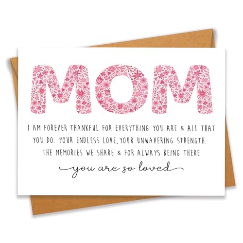 PEONYNFOX Grußkarte mit Aufschrift "Mom I am Forever Thankful For Everything You Are Mother's Day Birthday Just Because For Mother Mom Mommy Her – Größe 11,9 x 16 cm, innen blanko, mit Kraftumschlag von PEONYNFOX