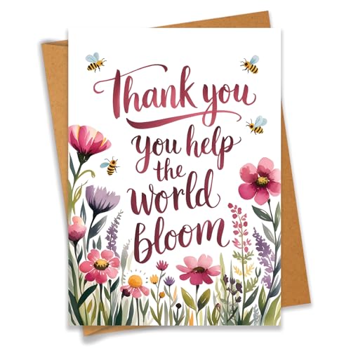 PEONYNFOX Thank You Help The World Bloom Dankeskarte, Größe 11,9 x 16 cm, innen blanko, mit Kraftumschlag von PEONYNFOX