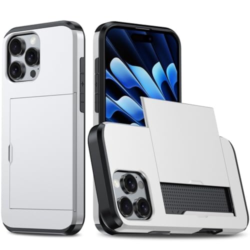 Handy-Schutzhülle mit integriertem Kartenschlitz, doppellagig, schützt Brieftaschen-Hüllen für einfachen Kartenzugriff, stoßfestes Design, Silber Handy-Schutzhülle mit integriertem Kartenschlitz, doppellagig, schützt Brieftaschen-Hüllen für einfachen Kartenzugriff, stoßfestes Design, Silber von PEPWE