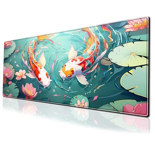 Anime Koi-Karpfen-Gaming-Mauspad, bunte Koi-Fische, große Schreibtischmatte, 80 x 30 cm, verlängerte rutschfeste Gummiunterseite, Tastaturmatte mit genähten Kanten für Schreibtisch, Heimbüro Anime Koi-Karpfen-Gaming-Mauspad, bunte Koi-Fische, große Schreibtischmatte, 80 x 30 cm, verlängerte rutschfeste Gummiunterseite, Tastaturmatte mit genähten Kanten für Schreibtisch, Heimbüro von PEPYJAN