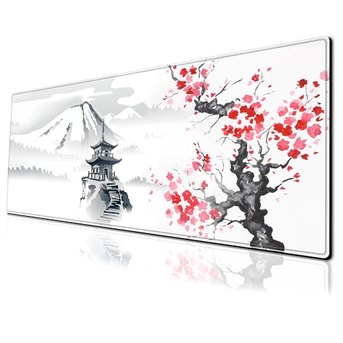 Gaming-Mauspad mit Kirschblütenmotiv, groß, 80 x 30 cm, verlängerte rutschfeste Gummiunterseite, Tastaturmatte mit genähten Kanten für Schreibtisch, Heimbüro Gaming-Mauspad mit Kirschblütenmotiv, groß, 80 x 30 cm, verlängerte rutschfeste Gummiunterseite, Tastaturmatte mit genähten Kanten für Schreibtisch, Heimbüro von PEPYJAN
