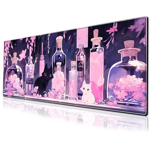 Gaming-Mauspad mit niedlichem Anime-Katzenmotiv, groß, 80 x 30 cm, rutschfeste Gummiunterseite, Tastaturmatte mit genähten Kanten, für Schreibtisch, Heimbüro Gaming-Mauspad mit niedlichem Anime-Katzenmotiv, groß, 80 x 30 cm, rutschfeste Gummiunterseite, Tastaturmatte mit genähten Kanten, für Schreibtisch, Heimbüro von PEPYJAN