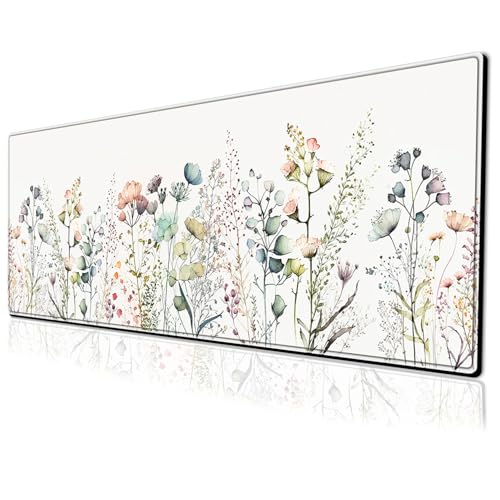 Große Schreibtischunterlage mit Blumenmuster, 80 x 30 cm, verlängerte rutschfeste Gummiunterseite, Tastaturmatte mit genähten Kanten für Schreibtisch, Heimbüro Große Schreibtischunterlage mit Blumenmuster, 80 x 30 cm, verlängerte rutschfeste Gummiunterseite, Tastaturmatte mit genähten Kanten für Schreibtisch, Heimbüro von PEPYJAN