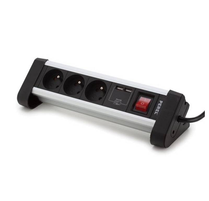 PEREL Einfache und schnelle Befestigung am Tischrand. mit 2 USB-Ports. Universal-Netzteil von PEREL