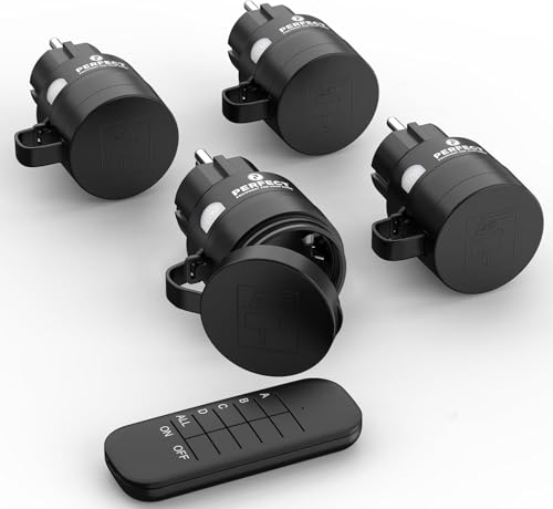 Perfect Funksteckdosen mit Fernbedienung Aussen, 4 x Steckdose mit Funkfernbedienung, 2300 Watt, 230V Outdoor Set, 30m Reichweite, IP44, Stromsparen, Schwarz Perfect Funksteckdosen mit Fernbedienung Aussen, 4 x Steckdose mit Funkfernbedienung, 2300 Watt, 230V Outdoor Set, 30m Reichweite, IP44, Stromsparen, Schwarz von PERFECT EQUIPMENT FOR YOUR HOME