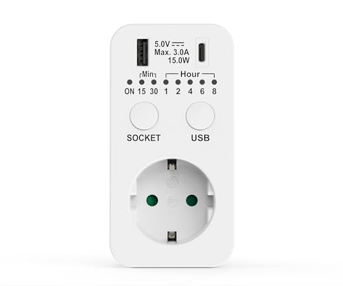 Perfect Steckdose Timer, Schaltuhr 230V, Countdown Schaltsteckdose, Timersteckdose mit USB und USB C Anschluss, Zeitschaltsteckdose programmierbar, Zeitschalter weiß von PERFECT EQUIPMENT FOR YOUR HOME