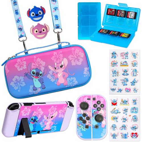 PERFECTSIGHT Switch Tragetasche für Nintendo Switch Konsole mit 10-in-1 Bundle Zubehör, Blaues und violettes Bündel, S & A von PERFECTSIGHT