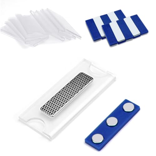 PERFETSELL 10 Stück Namensschilder Magnet Selbstklebend Magnetisch Namensschild Schilder Kleidung Metall Namensschild Halter mit 3-Punkt Magnet für Ausweishüllen Beschriften Fliegengitter(Blau) von PERFETSELL