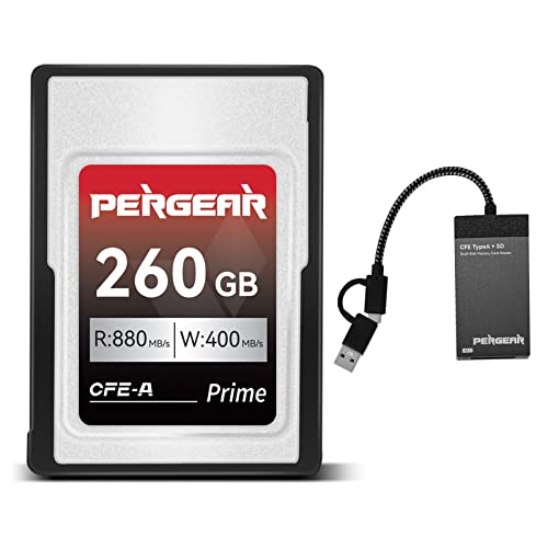 PERGEAR Professional 260GB CFexpress Typ A Speicherkarte, bis zu 880 MB/s Lesegeschwindigkeit und 900 MB/s Schreibgeschwindigkeit für 4K 120P, 8K 30P Aufzeichnung, mit Kartenleser von PERGEAR
