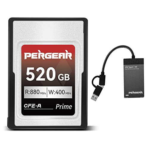 PERGEAR Professional 520GB CFexpress Typ A Speicherkarte, bis zu 880 MB/s Lesegeschwindigkeit und 900 MB/s Schreibgeschwindigkeit für 4K 120P, 8K 30P Aufzeichnung, mit Kartenleser von PERGEAR