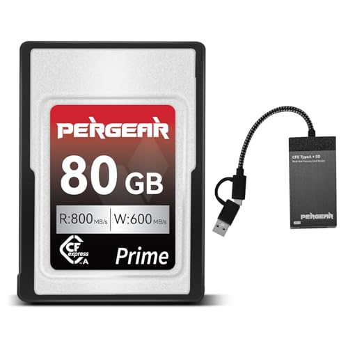 PERGEAR Professional 80GB CFexpress Typ A Speicherkarte, bis zu 800 MB/s Lesegeschwindigkeit und 800 MB/s Schreibgeschwindigkeit für 4K 120P, 8K 30P Aufzeichnung, mit Kartenleser von PERGEAR