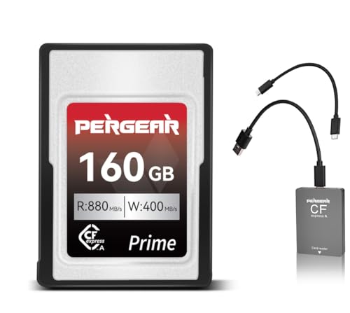 Pergear Professional 160GB CFexpress Typ A-Speicherkarte mit 880 MB/s maximaler Lesegeschwindigkeit und 400 MB/s anhaltender Schreibgeschwindigkeit für 4K 120P-, 8K 30P-Aufnahmen, mit Kartenleser von PERGEAR