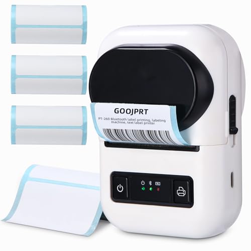 Etikettendrucker mit 4 Rolle Starterband, Etikettendrucker Bluetooth, Selbstklebend Etikettiergerät, Tragbarer Label Printer, Labeldrucker für Barcode, Einzelhandel, kompatibel with Ios & Android Etikettendrucker mit 4 Rolle Starterband, Etikettendrucker Bluetooth, Selbstklebend Etikettiergerät, Tragbarer Label Printer, Labeldrucker für Barcode, Einzelhandel, kompatibel with Ios & Android von PERMUST