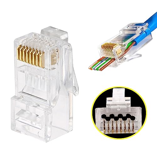 50 Stück Cat6 RJ45 Stecker Netzwerkstecker 23AWG Cat6a Cat6 Crimpstecker UTP Ethernet-Kabel RJ45-Steckverbinder für Volldraht und Standardkabel von PETECHTOOL