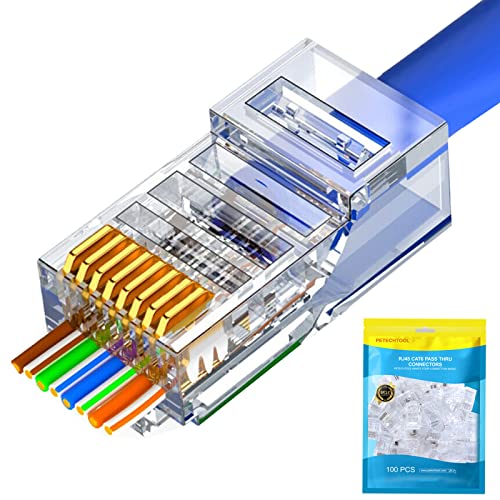 PETECHTOOL RJ45 Cat6 Cat5 Stecker Enden vergoldet 8P8C Ethernet Durchgangsstecker (100 Stück) von PETECHTOOL