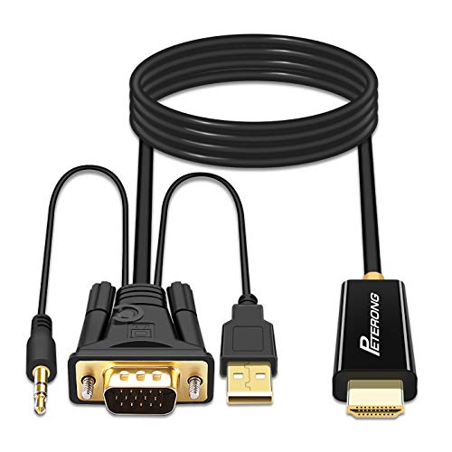 PETERONG VGA zu HDMI Kabel 180cm 1080P@60Hz VGA auf HDMI Adapter mit 3,5mm Audio für PC, Laptop, TV Box zu Monitor, HDTV, Projektor, Bildschirm von PETERONG