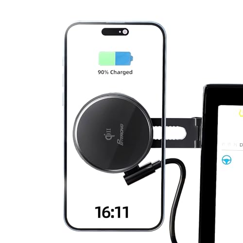PETERONG für MagSafe Qi2 Ladegerät Autohalterung für Tesla Model 3/Y, 15W Schnellladung, Wireless Car Charger, Handyhalterung Auto, faltbar, unsichtbar, Ständer, klebrig, 360 ° für iPhone 16/15/14/13 von PETERONG