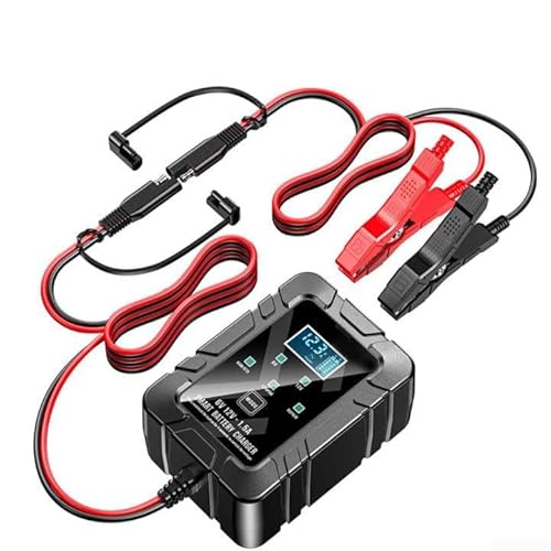 12 V 6 V Auto- und Motorrad-Batterie-Ladegerät, 12 V, 6 V, intelligentes Laden, tragbares, kompaktes Design mit Sicherheitsfunktionen (A) von PETSTIBLE