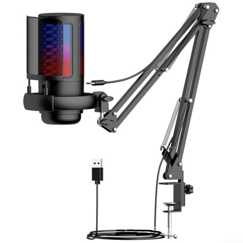 PETSTIBLE Stilvolles USB-Mikrofon mit RGB-Lichtern und Nierencharakteristik für klare Audioaufnahmen (Schwarz) von PETSTIBLE