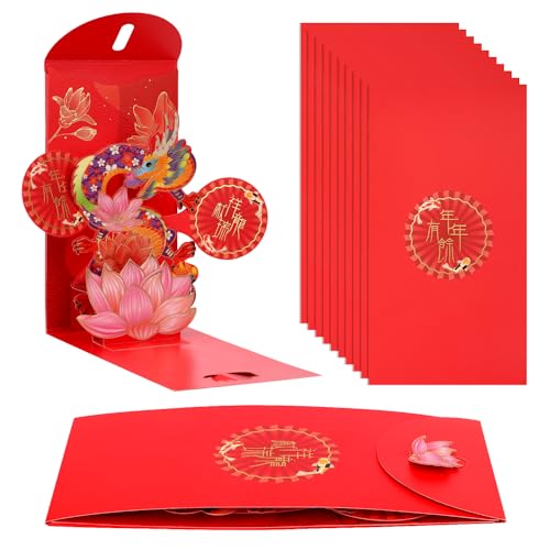 12 Stück Chinesische Rote Umschläge, Dreidimensional Kreativ Drachenrote Umschläge, 2024 Lai See Glücksgeld Rotes Paket Hong Bao für Chinesisches Neujahrsfest Frühlingsfest Hochzeit Geburtstag von PEUTIER
