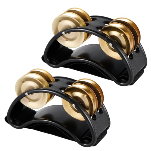 2 Stück Fußtambourin, Fuß-Shaker Percussion-Pedal Fußtrommel mit Stahl-Glöckchen Percussion Instrumente Zubehör für Konzerte Party Trommel- und Gitarrenspiel (Gold) von PEUTIER