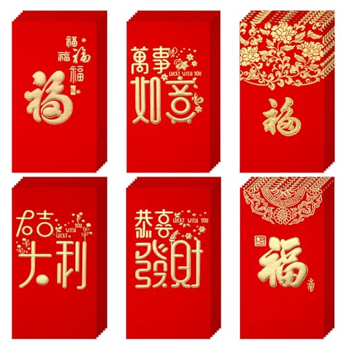 36St Rote Umschläge 2024, 6 Stile Große chinesisches Neujahr Glücksgeldtaschen für Frühlingsfest, Hochzeit, Geburtstag von PEUTIER